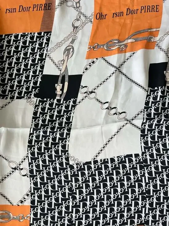 Vintage Style Ohr rsin Doir Orange and Black Chain Print 100% Polyester - Picture 4 of 5